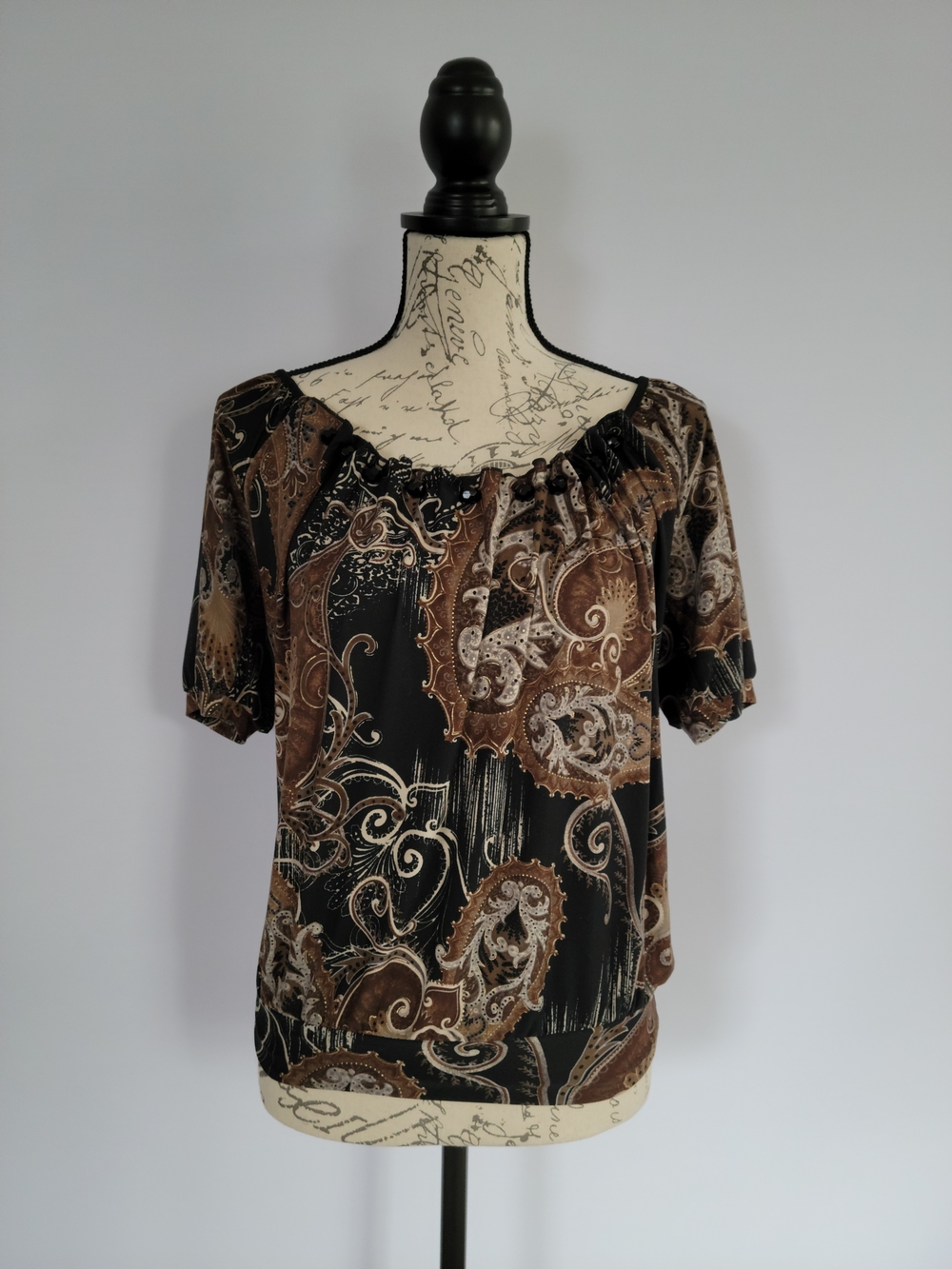 Joei & I Women's Brown Patterened Beaded Vintage Y2K Top Size S